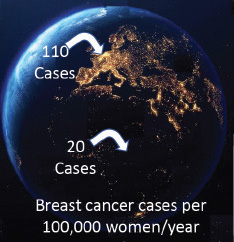statistics of rates of breast cancer in urban area vs. rural area